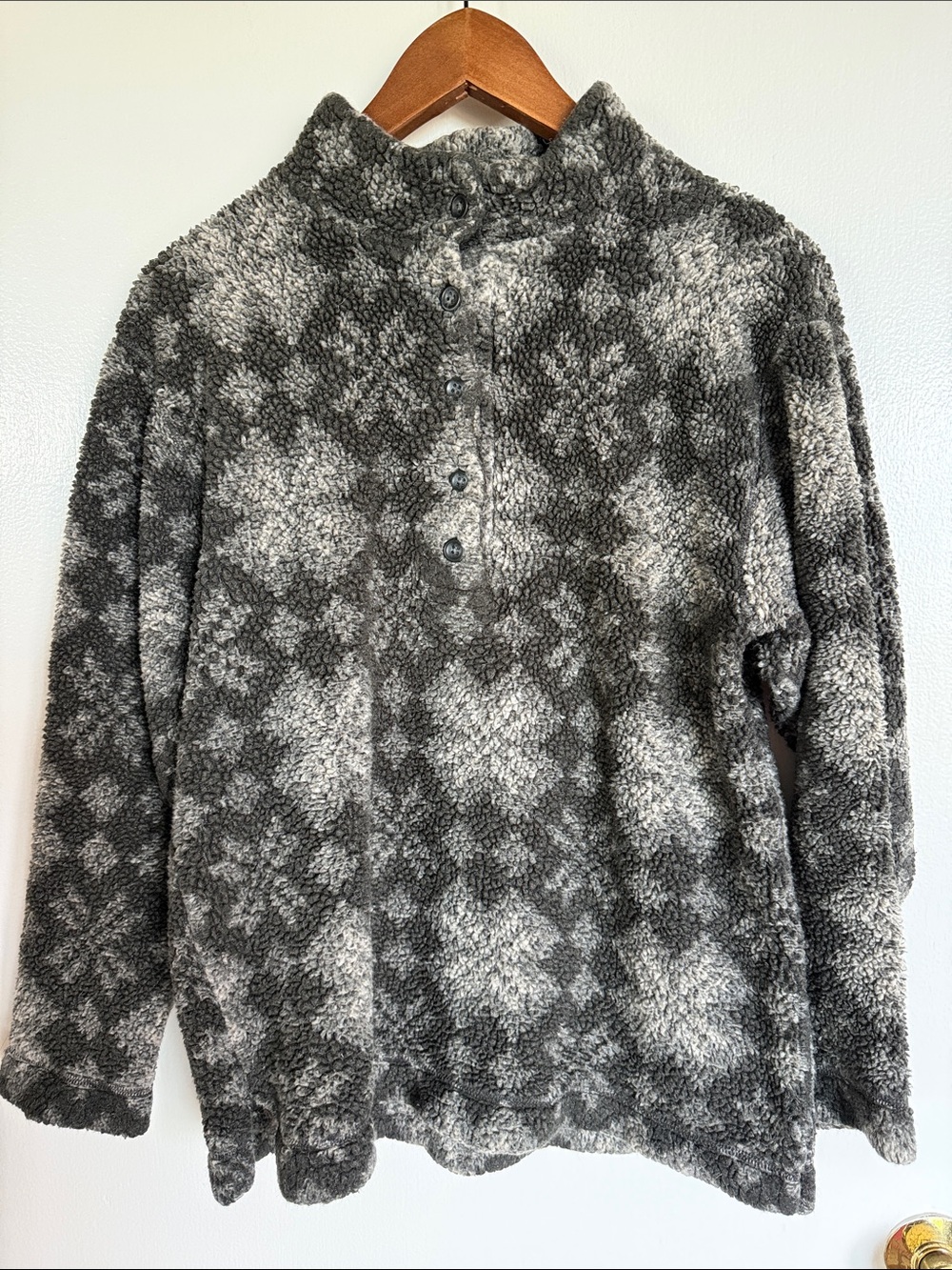 LL Bean Women’s Gray Patterned Sherpa Pullover Fleece